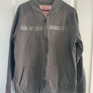 Analog Men's Zip-Up crew neck Sweater in faded charcoal grey, size L.